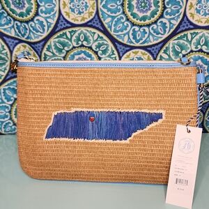 Draper James Blue and Tan Woven Clutch NWT